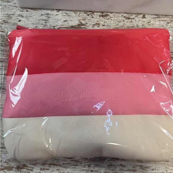 LANEIGE Pink and White Striped Pouch - Picture 3 of 3
